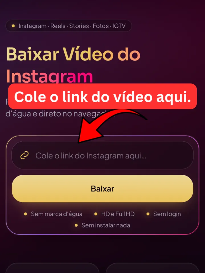 Print da caixa do Baixar Video do Instagram com o link do vídeo do Instagram colado, pronto para baixar
